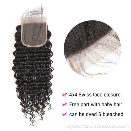 Virgin Hair Weave Bundles And Wigs Vendor, 100% Mink Brazilian Deep Wave Curly Human Hair Extension Bundle With Lace Closure